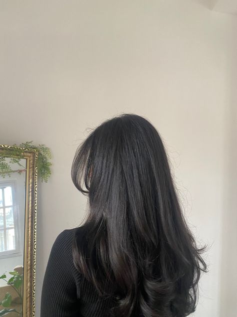 Longlayers Long And Healthy Hair Aesthetic, Healthy Hair Aesthetic Black, Long Healthy Hair Vision Board, Healthy Black Hair Aesthetic, Dark Hair Mid Length, Dark Healthy Hair, Long Hair Vision Board, Mid Back Hair, Black Mid Length Hair