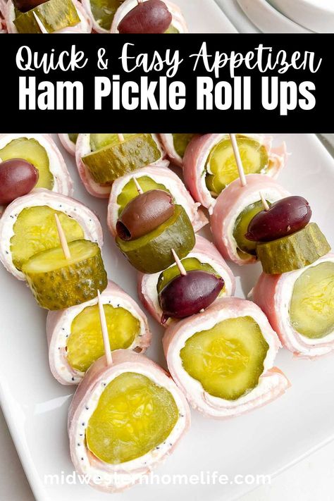 Ham Pickle Roll Ups Pickle Roll Ups, Pickle Wraps, Ham Roll Ups, Boat Snacks, Pickle Appetizers, Ham Rolls, Easy Pickle, Homemade Pickles Dill, Cream Cheese Roll Up