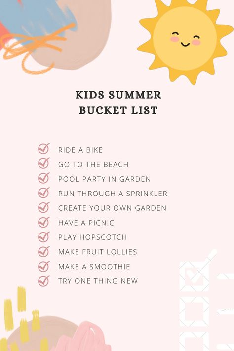 Kids simple bucket list ready for the summer holidays! #summer #checklist #fun #summeractivities #waterplay #games Simple Bucket List, Fruit Lollies, Kids Summer Bucket List, Summer Checklist, Holidays Summer, Summer Bucket List, Water Play, Summer Bucket Lists, Summer Bucket