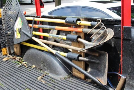 Simple Truck Bed/Toolbox Organization | LawnSite.com™ - Lawn Care & Landscaping Professionals Forum Landscape Truck Organization, Landscape Truck Bed, Utility Truck Organization Ideas, Utility Truck Organization, Diy Truck Tool Storage, Tool Truck Organization, Truck Box Organization, Truck Bed Organization Diy, Truck Bed Tool Organization