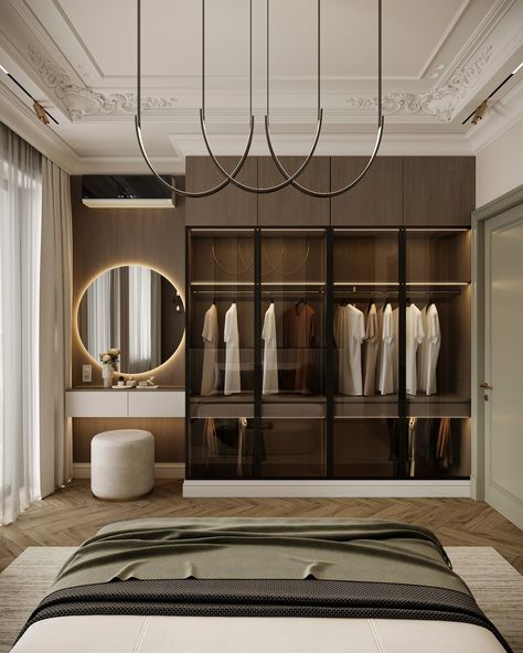 Looking for closet inspiration? Check out this elegant design that combines functionality with a touch of luxury. Perfect for organizing your wardrobe in style! 🌟  #ClosetDesign #HomeInspiration #LuxuryLiving" Luxury Wardrobe Design Bedroom, Glass Wardrobe Design, Luxury Wardrobe Design, Mom Bedroom, Glass Wardrobe, Feature Wall Bedroom, Dream Closet Design, Home Remodeling Contractors, Wardrobe Designs