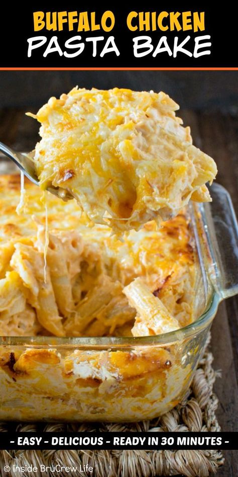 Buffalo Chicken Pasta Bake, Baked Chicken Pasta Recipes, Pasta Bake Easy, Pasta Bake Recipe, Easy Buffalo Chicken, Buffalo Chicken Pasta, Chicken Pasta Bake, Baked Pasta, Chicken Dip