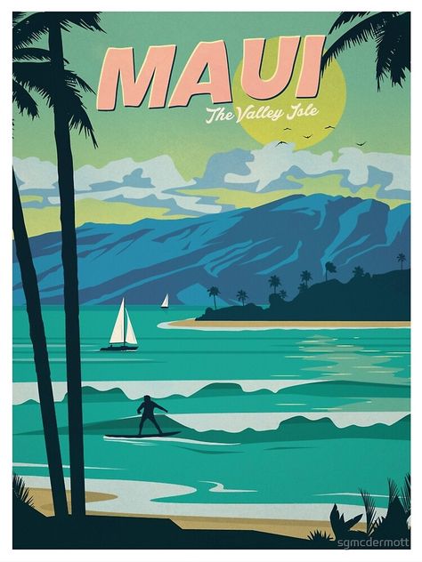 "Maui" Poster by sgmcdermott | Redbubble Beach Wall Collage, Hawaii Vintage, 달력 디자인, Collage Mural, Surf Poster, The Joy Of Painting, Retro Travel Poster, Beach Posters, Vintage Hawaii