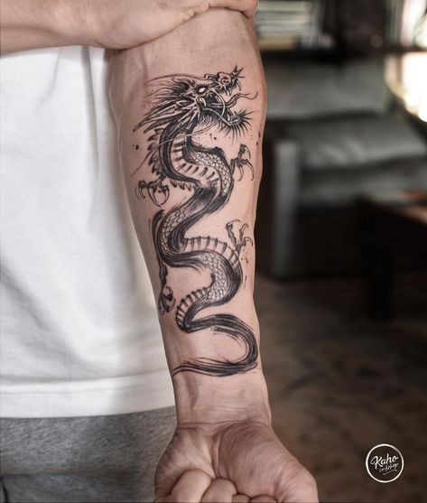 Dragon Forearm Tattoo, Dragon Tattoo Forearm, Tato Lengan Bawah, Black Dragon Tattoo, Dragon Tattoo Arm, Tato Naga, Dragon Tattoos For Men, Small Dragon Tattoos, Chinese Dragon Tattoos