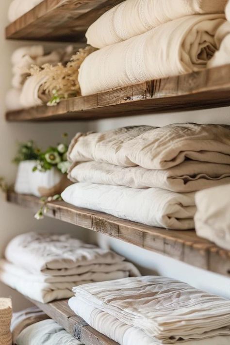 How To Store Linens Without A Linen Closet: Alternative Storage Ideas Big Linen Closet, Table Linen Storage Ideas, Linen Dresser Storage, Linen Closet Alternative, How To Store Linens, How To Store Bedding, How To Store Towels In A Small Bathroom, Linen Storage Ideas No Closet, Alternative Storage Ideas