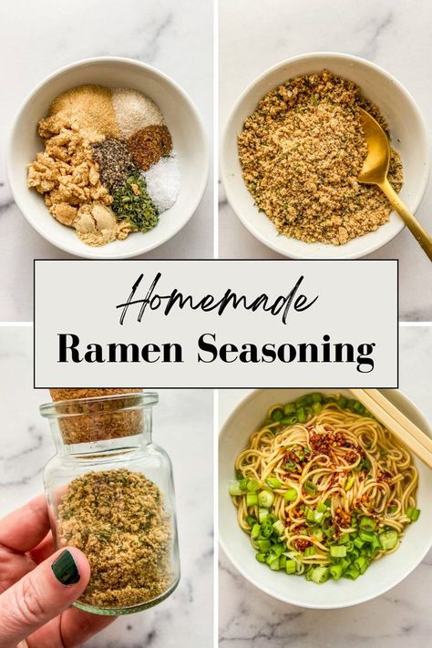 Ramen seasoning recipe graphic. Quick Homemade Ramen, Seasonings For Ramen Noodles, Homemade Ramen Seasoning Chicken, Ramen Powder Recipe, Low Sodium Ramen Seasoning, Homemade Top Ramen Seasoning, Easy Homemade Ramen Broth, Spicy Ramen Seasoning Recipe, Dry Ramen Recipes