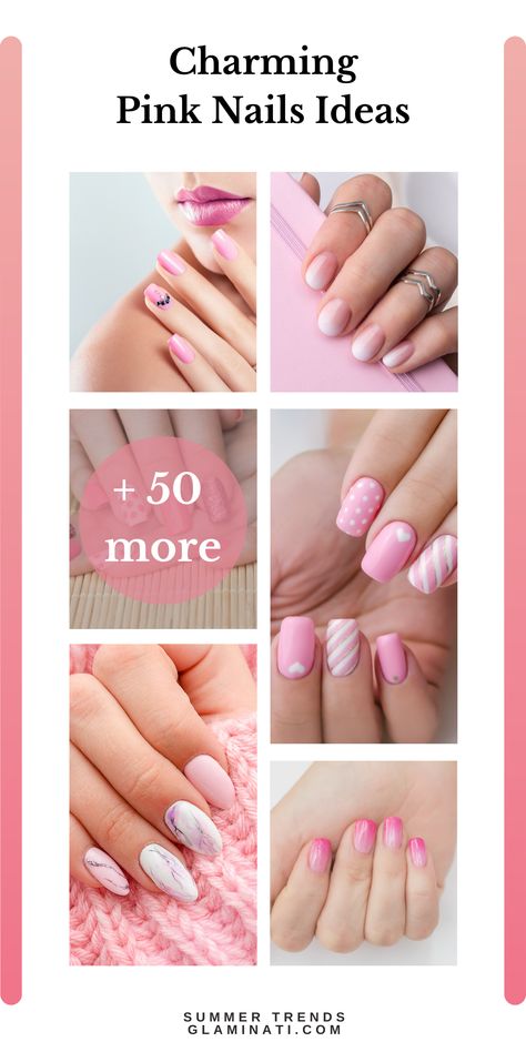 Pink nails with help you to feel yourself a real princess. Just look at this beautiful pink nails design! Visit Glaminati.com for more inspirational ideas #glaminati #pinknails #pinknailsdesign #pinknailsideas #pinkmaniqure #pinkfloralnails #floralnails #polkadots #pinkombrenails Pink Gel Polish Designs, Short Pink Nail Designs Summer, Light Pink Gel Nails Short With Design, Pale Manicure Ideas, Spring Pink Nail Designs, Lite Pink Nails Design, Pastel Pink Gel Nails Short, Manicure Ideas With Design, Nail Art For Pink Nails