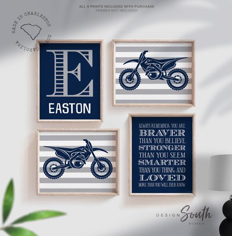 Motocross Boys Room, Bike Bedroom, Motorcycle Nursery, Matching Quotes, Boys Wall Decor, Motorcycle Wall Art, Dirt Biking, Chevron Background, Room Theme