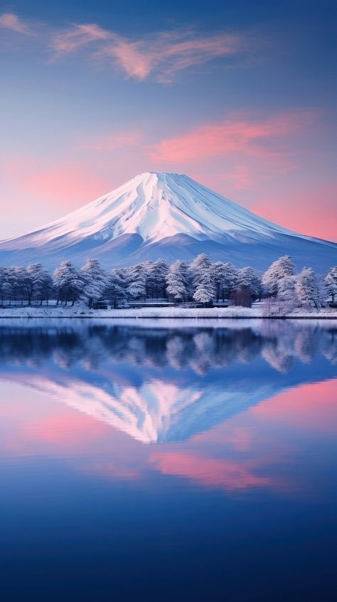 Torii lake fuji mountain sunset | Premium Photo - rawpixel Mount Fuji, Nature, Snow Tree Wallpaper, Gunung Fuji, Mountain Fuji, Japanese Scenery, Sunrise Mountain, Fuji Mountain, Mountain Snow