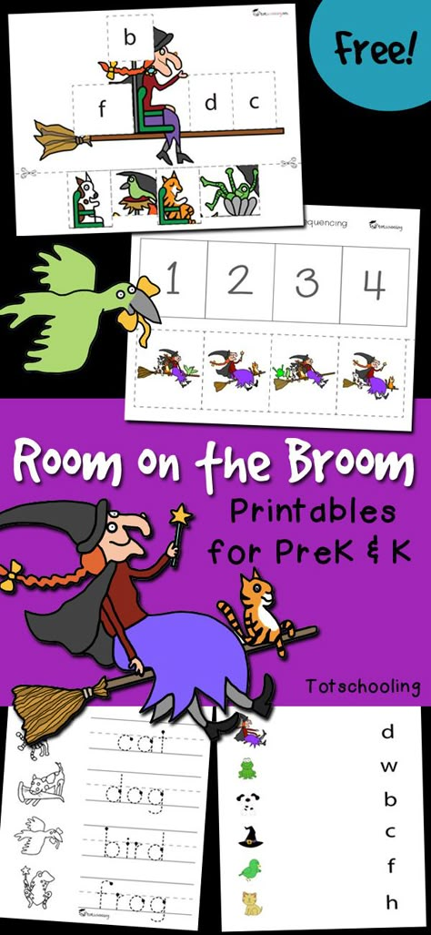 Kindergarten Halloween Books And Activities, Room On Broom Activities, Room On The Broom Pumpkin, Room On The Broom Activities Preschool, Room On A Broom Activities For Kids, Room On The Broom Preschool, Room On The Broom Printables, Halloween Phonics Activities, Room On The Broom Craft