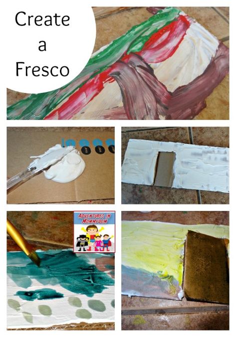 create a fresco Ancient Civilizations Projects, Roman Fresco, Fresco Art, Messy Life, Ancient World History, World History Lessons, History Activities, History Painting, Kid Art