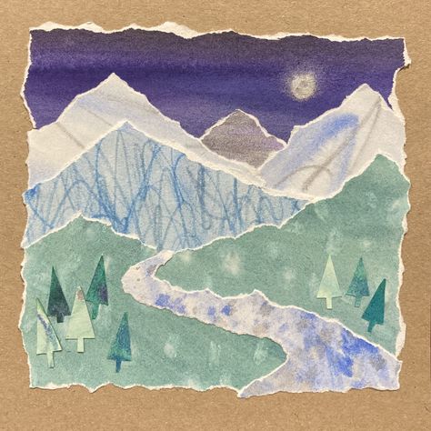 Mountain Crafts For Kids, Winter Collage, Mountain Crafts, Primary School Art, Tears Art, Collage Landscape, Travel Journal Scrapbook, Middle School Art Projects, 4th Grade Art