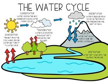 This water cycle anchor chart is a great way to reinforce the concept with your students. I have included two copies of the chart so you can either print it as a full sheet or two to a page. The Water Cycle Project, Water Cycle Project Poster, Water Cycle Anchor Chart, Water Cycle Project, Water Cycle Diagram, Science Notes, 4th Grade Classroom, Water Cycle, Anchor Chart