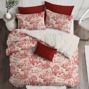 Red Floral Bedding, Classic Bedding, California King Duvet Cover, Red Duvet Cover, Red Toile, Cotton Comforter Set, Super King Duvet Covers, 100 Cotton Duvet Covers, Red Home Decor