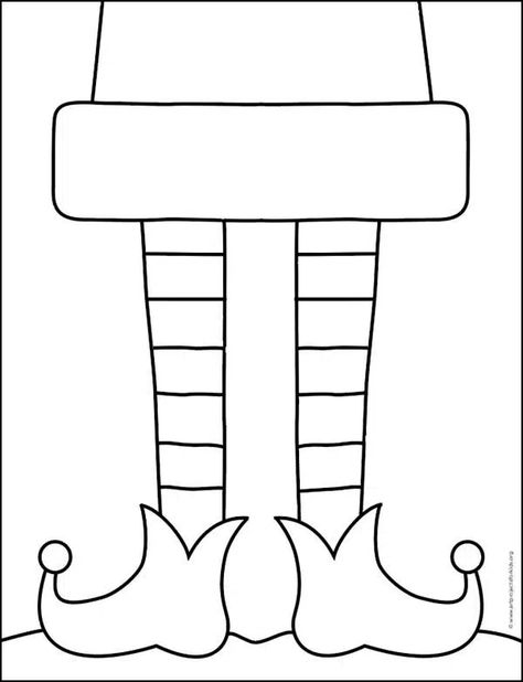 Easy How to Draw Elf Shoes Tutorial and Elf Shoes Coloring Page Christmas Elf Drawing Easy, How To Draw An Elf Step By Step, Elf Cut Out Template, How To Draw An Elf, Elf Template Free Printable, Elf Shoes Pattern, Elf Template, Preschool Elves, Elf Coloring Pages