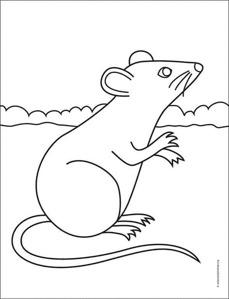 Easy How to Draw a Mouse Tutorial and Mouse Coloring Page Mouse Drawing Simple, Mouse Drawing Easy, Drawing Of A Mouse, Mouse Drawing Step By Step, How To Draw A Mouse, Rat Cartoon Drawing, Drawings Of Mice, Rat Drawing Simple For Kids, Rat Picture Drawing