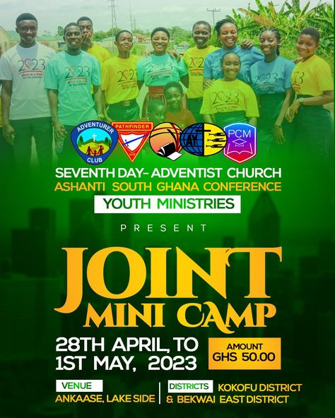 Joint Mini camp flyer design by Dr. Rash Graphics, call me on 0596127501 Camp Flyer Design, Camp Flyer, Adventist Church, Christian Graphic Design, Seventh Day Adventist Church, Youth Camp, Church Youth, Church Camp, Seventh Day Adventist