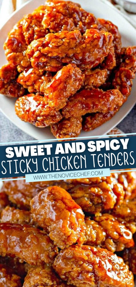 Sticky Chicken Tenders, Spicy Chicken Tenders, Resepi Ayam, Sweet And Spicy Chicken, Sticky Chicken, Air Fryer Dinner Recipes, Health Dinner Recipes, Deilig Mat, Food Recepie