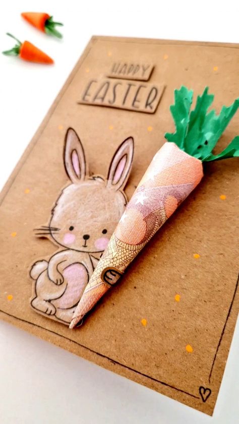 DIY Geldgeschenk zu Ostern: Osterhase mit Geldschein-Karotte Cricut Maker, Easter Fun, Happy Easter, Birthday Cards, Cricut, Easter, Gift Ideas, Birthday, Gifts