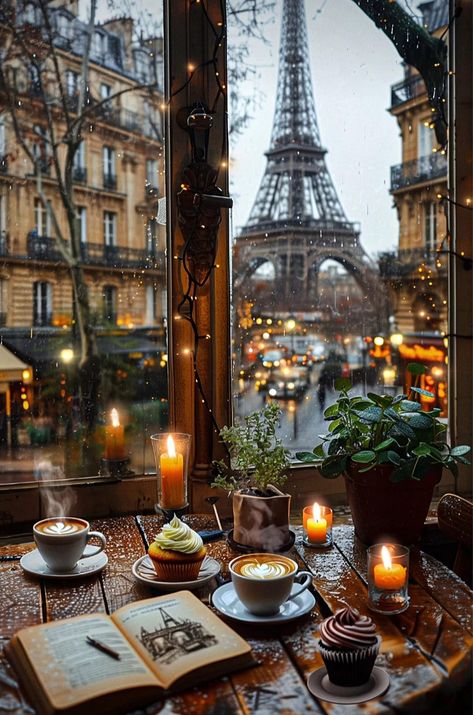 Coffee Shop Aesthetic, Paris Aesthetic, Paris Cafe, Autumn Scenery, The Eiffel Tower, Alam Yang Indah, Fall Wallpaper, Beautiful Wallpapers, Rainy Day