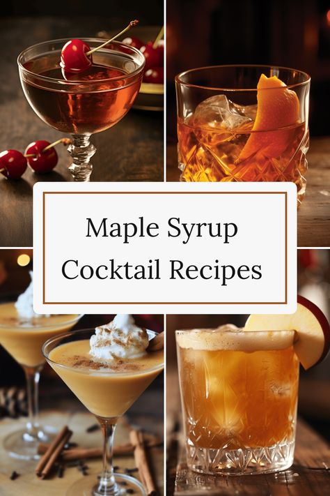 Discover delicious maple syrup cocktail recipes with whiskey, vermouth, coffee liqueur, or pumpkin spice. Try the Maple Manhattan, Flat Tire, Pumpkin Pie Martini, and Fence Hopper. Indulge in the sweet and rich flavors! Whiskey Maple Syrup Cocktail, Maple Cream Cocktail, Maple Leaf Cocktail, Maple Manhattan Recipe, Maple Syrup Cocktail Recipes, Maple Vodka Drinks, Maple Drinks Cocktails, Maple Whiskey Cocktail, Maple Syrup Drinks