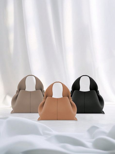 Fashionable Minimalist Soft Genuine Leather Cloud Shaped Handbag In Solid Color, Casual Versatile Tote Bag For Work, Commute, Travel, Suitable For Women And Office Lady Multicolor Casual   PU Leather Colorblock,Plain Ruched Bag   Women Bags, size features are:Bust: ,Length: ,Sleeve Length: Tote Bag For Work, Work Commute, Work Lunch Box, Ruched Bag, Essential Pouch, Womens Leather Belt, Womens Chokers, Womens Tights, Womens Crossbody Bag