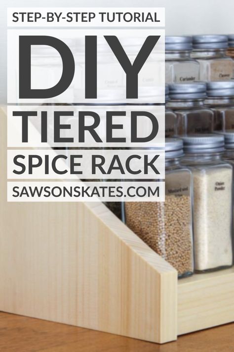 Learn How to Build a DIY Tiered Spice Rack. In this easy step-by-step tutorial, I’ll show you how to make this attractive DIY Tiered Spice Rack with three shelves to organize your spices. Display it on your counter, or in a pantry or cupboard. Head over and get the plans now. Don't forget to bookmark it and save it to your DIY Plans or Woodworking Plans board, so you can easily refer to it later. DIY Tiered Spice Rack Ideas | DIY Tiered Spice Shelf | DIY Wooden Tiered Spice Rack Spice Rack Ideas Diy, Spices Display, Tiered Spice Rack, Spice Rack Plans, Spice Rack Ideas, 3 Tier Shelf, Diy Spice Rack, Diy Counter, Spice Organizers