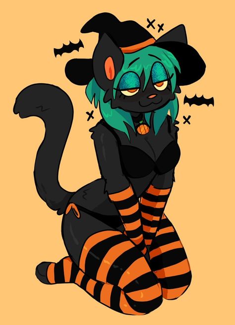 Halloween Poses Drawing, Spooky Poses, Anthro Reference, Sona Art, 영감을 주는 캐릭터, Cat Girl, Drawing Base, Halloween Cat, Cartoon Art Styles