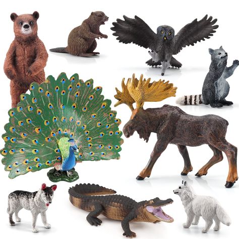 PRICES MAY VARY. WHAT YOU GET - 9PCS forest animals figures playset,including Peacock figure,Standing Brown Bear figure,beaver figure,Raccoon figure,Big Horned Deer figure,Owl figure,Arctic Fox figure,Husky figure,Crocodile figure. GREAT MATERIALS - Extreme care taken with product quality and safety.Animals toys set made of environmentally and solid PVC.Wildlife toys set is sure to impress and will make a perfect gift for birthdays, holidays and other gift-giving occasions for kids or anyone in Animal Figurine Toys, Forest Ranger, 6 Birthday, Animals Toys, Zombie 2, Bear Figurine, Animal Toys, Kids Area, Forest Animal