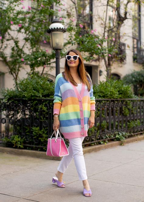 Jenn Lake | Chicago Fashion Blogger | Colorful Style | Street Art | Murals | Travel Weekend Sweater, Pink Faux Fur Coat, Langham Hotel, Ideas De Outfits, Skincare Items, Winter Skincare, Lake Style, Crystal Pumps, Rainbow Cardigan