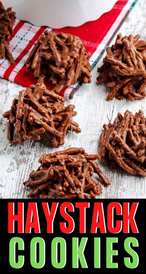 No bake Haystack Cookies are made with 4 ingredients and a few minutes of your time! Enjoy delicious cookies with chocolate and peanut butter flavor this holiday season. No Bake Haystack Cookies, Classic Christmas Cookies, Chocolate Haystacks, Haystack Cookies, Haystacks Recipe, Italian Ricotta Cookies, Spoon Cookies, Cookies For Christmas, Ricotta Cookies