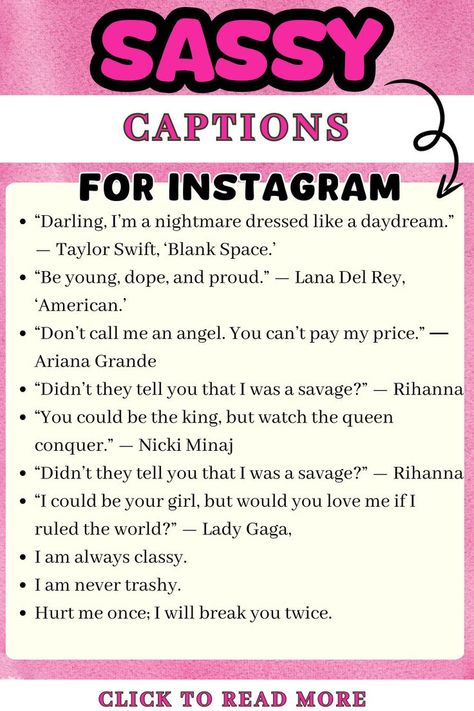 No need to be shy when you're feeling your best! Let the world know with one of these sassy captions for Instagram. Whether you're feeling sassy or sweet, there's a caption for every mood. So go ahead and post that selfie—you know you look good Sassy Captions, Captions For Instagram, Dont Call Me, Support Group, Eat Sleep, You Make Me, Instagram Captions, What Is Love, Writing Prompts