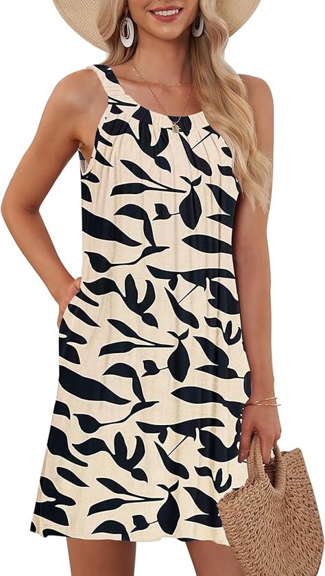 MISFAY Women's Beach Cover Up Tank Dress 2024 Casual Vacation Short Summer Halter Dresses with Pockets,Blue Plantain,XL at Amazon Women’s Clothing store Island Wear Women, Mexico Vacation Outfits Plus Size, Cruise Clothes For Women, Swim Cover Up, Beach Dress Casual, Halter Strap Dress, Mini Sun Dress, Vacation Dresses Beach, Halter Sundress