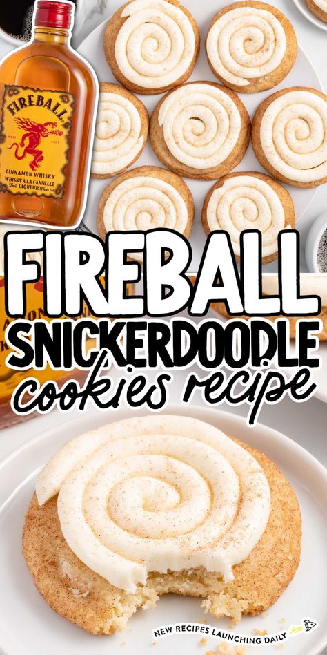 Fireball Cookies Fireball Whiskey Cookies, Dessert Recipes With Alcohol, Recipes With Fireball Whiskey, Alcoholic Cookies Recipes, Fireball Recipes Desserts, Fireball Recipes Food, Fireball Dessert Recipes, Boozy Christmas Cookies, Fireball Cookie Recipes