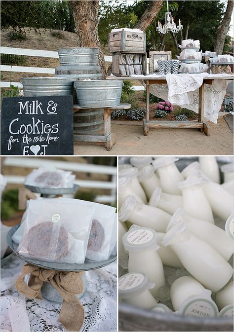 milk and cookie bar...Judith's comment: this wedding is oh so sweetly thought out...love the milk and cookies for the ride home... Milk And Cookie Bar, Cookie Bar, Bar Wedding, Milk And Cookies, Outdoor Wedding, Wedding Reception, Milk, Bar, Wedding Receptions