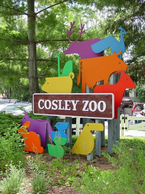 Zoo Sign, Zoo Signage, Wheaton Illinois, Hilarious Signs, Zoo Project, Park Signage, Animal Cutouts, Monument Signs, Hot Breakfast