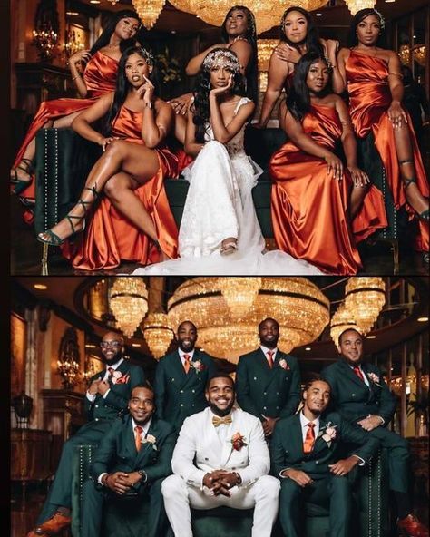 Black People Weddings, Brown Wedding Themes, Emerald Wedding Colors, Wedding Theme Color Schemes, Africa Wedding, No Competition, Burnt Orange Weddings, Orange Bridesmaid Dresses, Wedding Portrait Poses