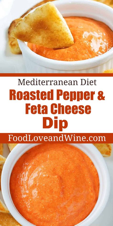 Mediterranean Diet Feta and Pepper Dip, perfect recipe for holiday parties, snacks, tailgates, or as an appetizer. Mediterranean Party Food, Mediterranean Dip, Mediterranean Diet Snacks, Mediterranean Snacks, Mediterranean Appetizers, Pepper Dip, Mediterranean Diet Recipes Dinners, Med Diet, Delicious Dips Recipes