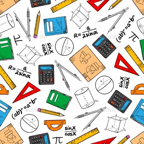 Education Seamless Pattern Of School Supplies Mathematics Wallpaper Design, Mathematics Design Ideas, Mathematics Wallpaper, Algebra Formulas, Math Drawing, Math Wallpaper, Math Design, Math Patterns, Ansan