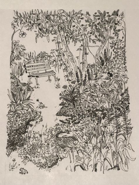 Flower Garden Drawing, Black Pen Drawing, Biro Drawing, Grass Drawing, Biro Art, Line Art Flowers, Nature Sketch, Pen Illustration, Garden Illustration