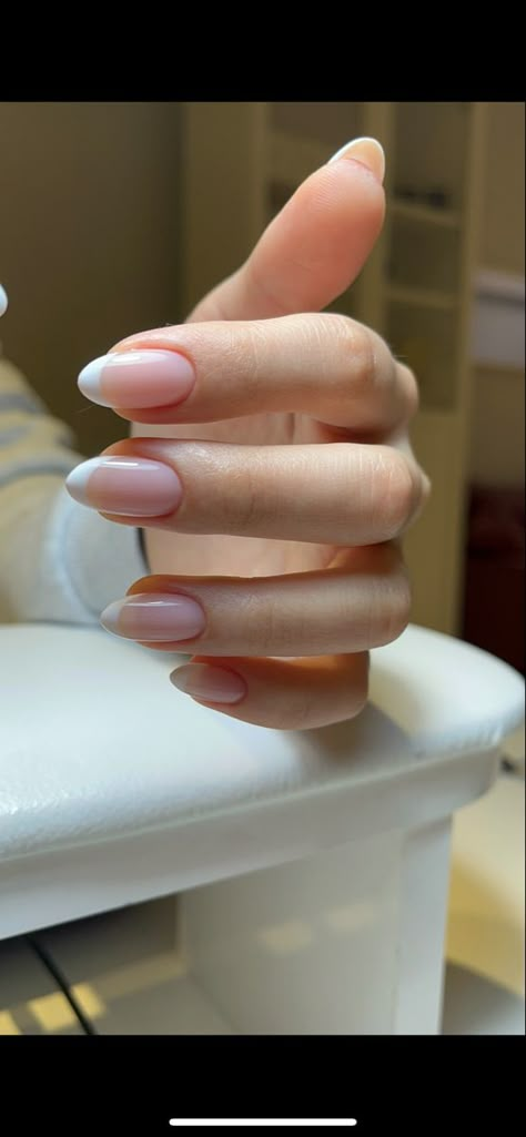 Simple Oval French Nails, French Nails With Almond Shape, Shorter Almond French Tip Nails, Xs Almond Nails French, Shirt French Tip Nails Almond, Vanilla French Manicure Nails, Mini French Nails Almond, American French Manicure Almond, Natural Almond French Tip Nails