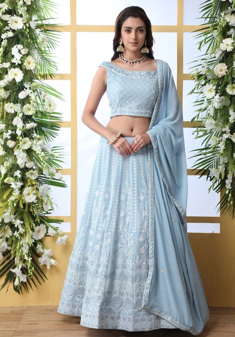 We craft many Indian ethnics wear; We also make the custom design as per your requirements, We make Indian lehenga, Bollywood lehengas, Wedding lehenga, Designer lehenga, Indian party wear lehenga, Punjabi lehenga, Wedding outfits, Indian outfits, chaniya choli etc. Lehenga Details Lehenga Color: Sky Blue Lehenga Fabric: Georgette Blouse details Blouse Color: Sky Blue Blouse fabric: Georgette Duppata details Dupatta Color: Sky Blue Duppata Fabric: Georgette Waist and bust up to 42 sizes but we c Engagement Lehenga, Georgette Lehenga, Party Wear Lehenga Choli, Indian Bridal Lehenga, Blue Lehenga, Lehenga Online, Choli Designs, Lehenga Choli Online, Fancy Wedding