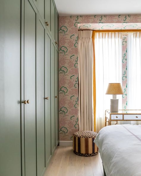 Sheerluxe Interiors, Pink Walls Green Trim, Pink And Green Dressing Room, Fitted Wardrobes Bedroom, Armoire Entree, Bedroom Built In Wardrobe, Built In Cupboards, Wardrobe Designs, Wardrobe Interior Design