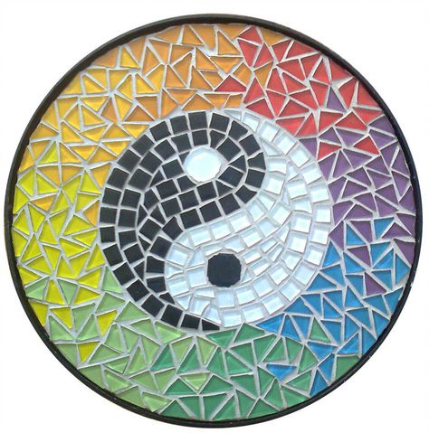 Ying Yang Mosaic top for table by EleonoraIlieva Mosaic Patterns For Beginners, Free Mosaic Patterns, Chinese Theme, Mosaic Stepping Stones, Mosaic Pots, Mosaic Flower Pots, Mosaic Table Top, Afrique Art, Wrought Iron Table