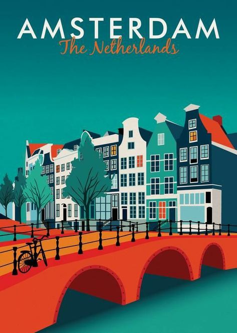 Memento Poster, Posters Decor, 광고 디자인, Gift Poster, Netherlands Travel, Retro Travel Poster, Amsterdam Travel, City Illustration, Art Deco Posters