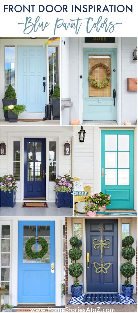 Gorgeous Blue Door Paint Color Ideas: Paint Your Door Blue Blue Door Colors, Door Paint Color Ideas, Siding Choices, Wythe Blue, Front Door Inspiration, Front Door Lighting, Best Front Doors, Blue Front Door, Beautiful Front Doors