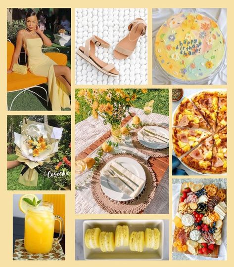 Rainbow Picnic, Themed Picnic, Yellow Picnic, Rainbow Pin, Yellow Theme, Party Inspo, Picnic Party, Party Themes, Table Settings