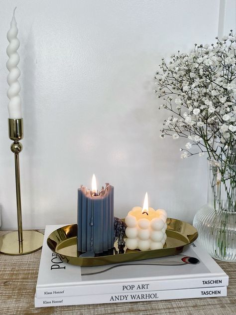 Candle Placement Ideas, Candle Display Ideas Living Rooms, Bedroom Candle Decor, Candles Aesthetic Bedroom, Candle Decor Bedroom, Cart Aesthetic, Candle Bedroom, Candle Homemade, Candle Placement