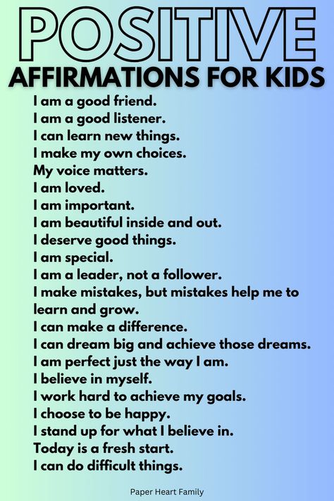 Raising confident kids can be simple with these positive affirmations for kids. They are great to incorporate into your daily morning routine. Reciting these everyday is a great step in building self esteem in kids. Positive Affirmation Activities For Kids, Son Affirmations, Kid Affirmations Self Esteem, Positive Affirmations For Kids Boys, Daily Affirmations For Teen Boys, Building Self Esteem In Kids, Affirmations For Teenage Son, Positive Affirmations For Kids Classroom, Biblical Affirmations For Kids