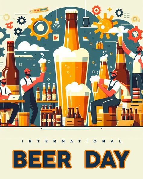 PSD a poster for beer with a man and two... | Premium Psd #Freepik #psd International Beer Day, Beer Quotes, Beer Day, Beer Poster, Beer Fest, Beer Cheese, Beer Packaging, Illustration Style, Business Card Maker